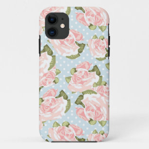 Schitterend roos patroon met blauwe stippen iPhone 11 hoesje