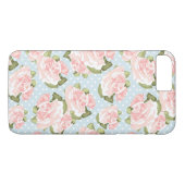 Schitterend roos patroon met blauwe stippen Case-Mate iPhone case (Achterkant (Horizontaal))