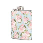 Schitterend roos patroon met blauwe stippen heupfles (Links)