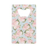 Schitterend roos patroon met blauwe stippen kredietkaart flessenopener (Achterkant)