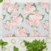 Schitterend roos patroon met blauwe stippen theedoek (Gevouwen)