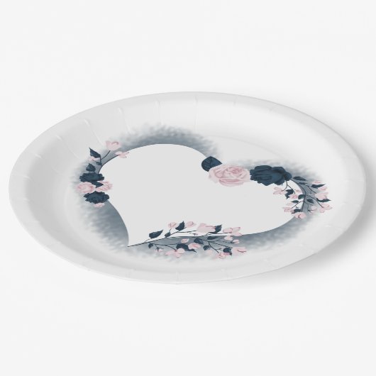 Schitterend roze en jaloers floreel hart papieren bordje (Gekanteld)