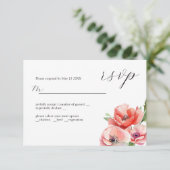 Schitterend roze en rood papaver ontwerp RSVP kaartje (Staand voorkant)