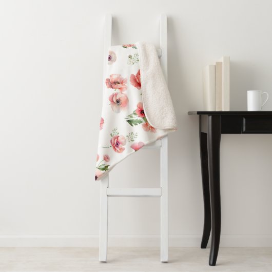 Schitterend roze en rood papaver ontwerp sherpa deken (In situ)