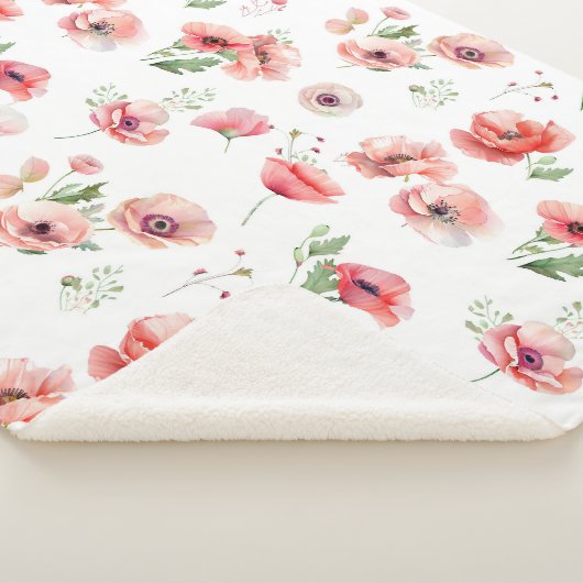 Schitterend roze en rood papaver ontwerp sherpa deken (3/4)