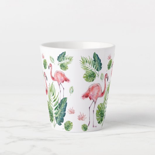 Schitterend roze flamingpatroon latte mok (Voorkant)