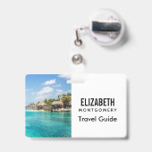 Schitterend tropisch strand met hutten met rieten badge (Achterkant met uittrekbare clip)