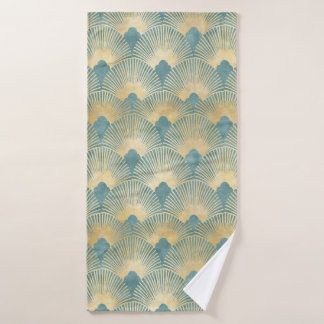 Schitterend ventilatorpatroon, blauwgroen goud, Ar Badhanddoek