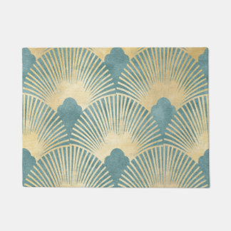 Schitterend ventilatorpatroon, blauwgroen goud, Ar Deurmat