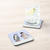 Schitterend vogelpaar van Penguin op Light Blue Bier Onderzetter (Rechterzijde)