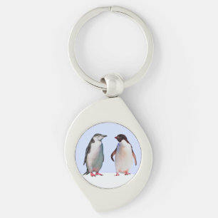 Schitterend vogelpaar van Penguin op Light Blue Sleutelhanger