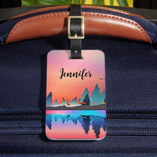 Schitterend wintermeer met herten bagagelabel (Voorkant Insitu 2)