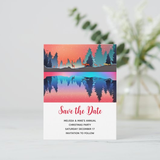 Schitterend wintermeer met herten Kerst Mis de dat Uitnodiging Briefkaart (Staand voorkant)