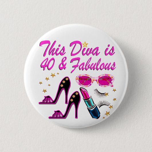 SCHITTERENDE 40E DIVA RONDE BUTTON 5,7 CM (Voorkant)