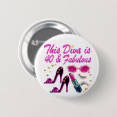 SCHITTERENDE 40E DIVA RONDE BUTTON 5,7 CM (Voorkant /achterkant)