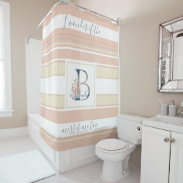 Schitterende blauwmonogram voor kustkoraal, roze g douchegordijn