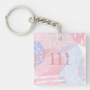 Schitterende Blush en blauwe Abstracte Waterverf v Sleutelhanger