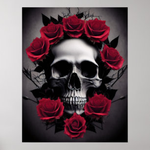 Schitterende Donkere en Gotische Rozen Skull Sigil Poster