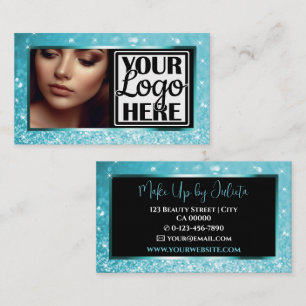 Schitterende Ice Blue Sparkle Glitter met Foto Log Visitekaartje