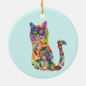 Schitterende, met de hand getrokken bloem kat keramisch ornament (Achterkant)