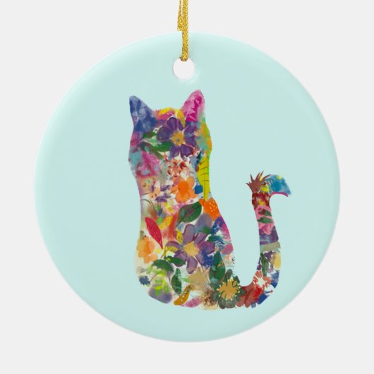 Schitterende, met de hand getrokken bloem kat keramisch ornament (Achterkant)