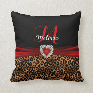 Schitterende Red Heart Leopard Animal Print Kussen