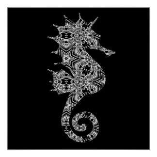 Schitterende Seahorse Art Page voor volwassenen om Perfect Poster