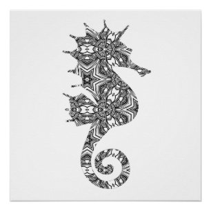 Schitterende Seahorse Art Page voor volwassenen om Perfect Poster