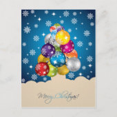 Schitterende sneeuwval op multi-gekleurde kerstbal feestdagenkaart (Voorkant)