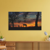 Schitterende triptyse voor paarden en eikenbomen canvas afdruk (Insitu (Woonkamer))