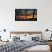 Schitterende triptyse voor paarden en eikenbomen canvas afdruk (Insitu (Slaapkamer))