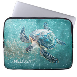 Schitterende Turquoise Zeeschildpad Kust Laptop Sleeve