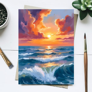 Schitterende zee zonsondergang oceaan aquarelschil briefkaart