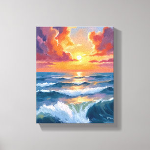 Schitterende zee zonsondergang oceaan aquarelschil canvas afdruk