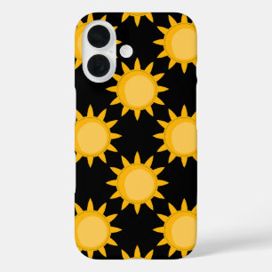 Schitterende Zon Illustratie Op Zwart Patroonontwe iPhone 16 Hoesje