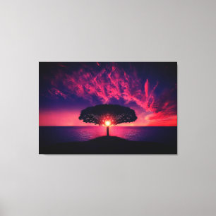 Schitterende zonneboom Silhouette Natuur Landscape Canvas Afdruk
