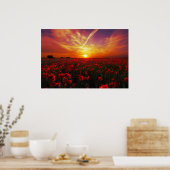 Schitterende zonsondergang op papaver poster (Keuken)