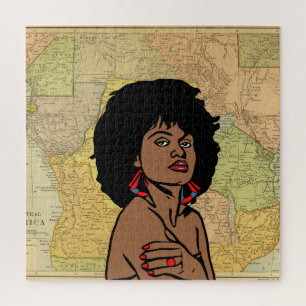 Schitterende zwarte Afrikaanse Voman Africa Map ar Legpuzzel