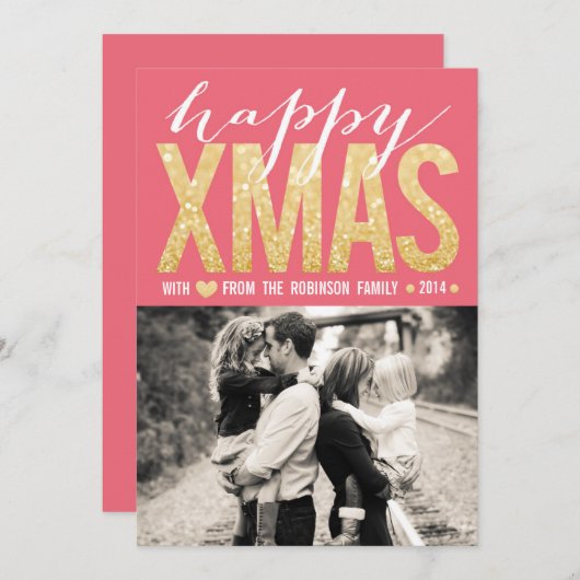 Schittert het Roze Goud van Kerstmis de Vlakke Feestdagenkaart (Voorkant / Achterkant)