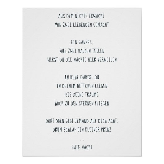 "Schlaf ein kleiner Prinz" Perfect Poster (Voorkant)