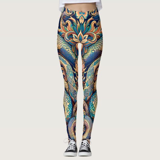 Schlangenmuster Blumendekor Leggings (Voorkant)