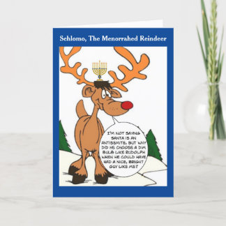 Schlomo De Menorahed Reindeer Hanukkah Kaart