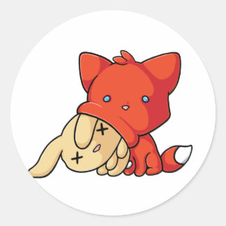 SCHLUP Fox Eating Rabbit Ronde Sticker