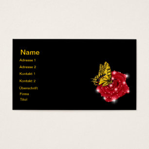 Schmetterling auf rote Roos m. sterne regentropfen Visitekaartje