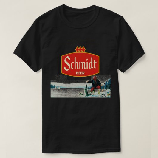 Schmidt Beer Retro Defunct Ice Vissen Natuur Scen T-shirt (Design voorkant)