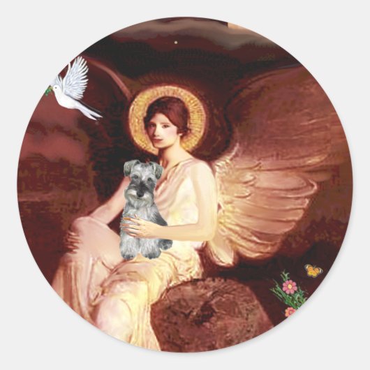 Schnauzer 1N - Zittende Engel Ronde Sticker (Voorkant)