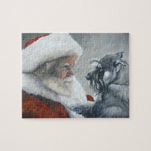 Schnauzer and Santa Claus Pet Dog Art Puzzle (Horizontal)