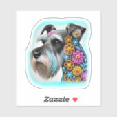 Schnauzer avec Sticker à fleurs (Feuille)