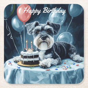 Schnauzer Birthday Vierkante Kartonnen Onderzetter