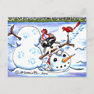 Schnauzer Building Snowman Off-Leash Art™ Briefkaart
